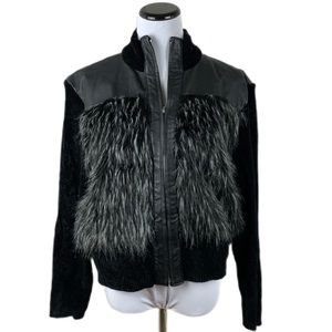 Lisa International SZ XL Black Faux Leather Fur Zip-Up Long Sleeve Jacket